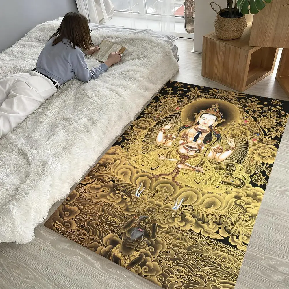 

Buddhism Buddhist Buddha statue Floor Mat Soft Thickened Non-Slip Door Mat for Living Room Home Decor Flannel Rugs