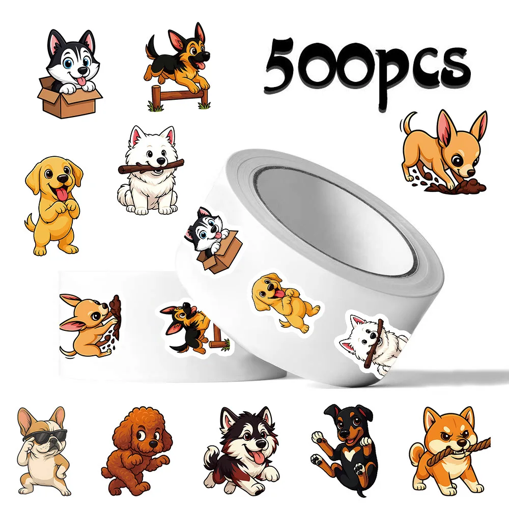 500 Stück/Rolle Niedliche Hunde-Aufkleber Kawaii Cartoon-Sticker DIY für Gepäck, Handy, Gitarre, Scrapbook, Tasse, Kinderspielzeug