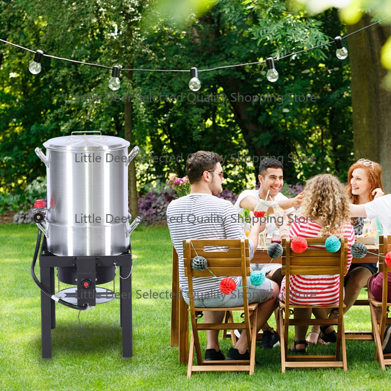 30QTe Turkey Fryer Set Silver Aluminum Pot Outdoor for Camping and Gathering with Friends