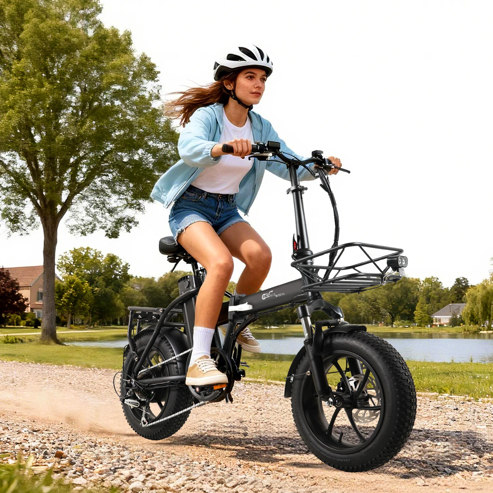 

CMACEWHEEL AC16 Foldable Electric Bike 48V 18Ah Battery 350W 7-Speed 42KM/H 16' X 3.0 Tires Replaceable Battery High Speed