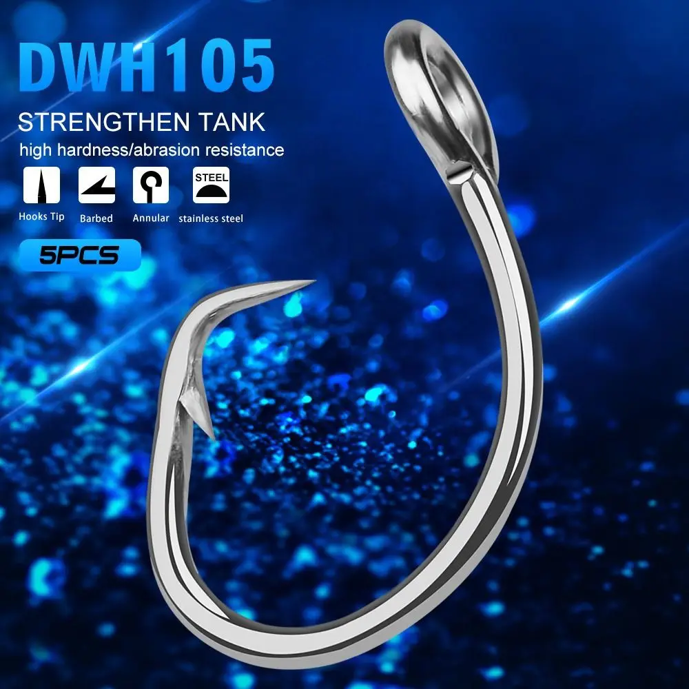 5pcs Stainless Steel Giant Fishing Hook 11/0#-16/0# Trolling Fishing Tuna Hook Anticorrosion Forged Circle Hook Fishing