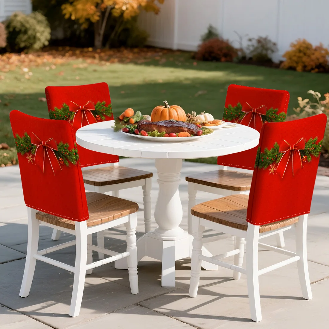 Christmas Pine Needles Bows Chair Cover Slipcovers Set of 4 100% Polyester Dining Room Office Banquet Chair Protective Cover