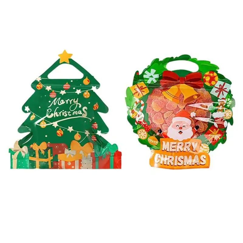 

50pcs Christmas Handbag Self-Sealing Zipper Ziplock Bag Handmade Cookie Snowflake Pastry Baking Packaging Storage Bags Gift