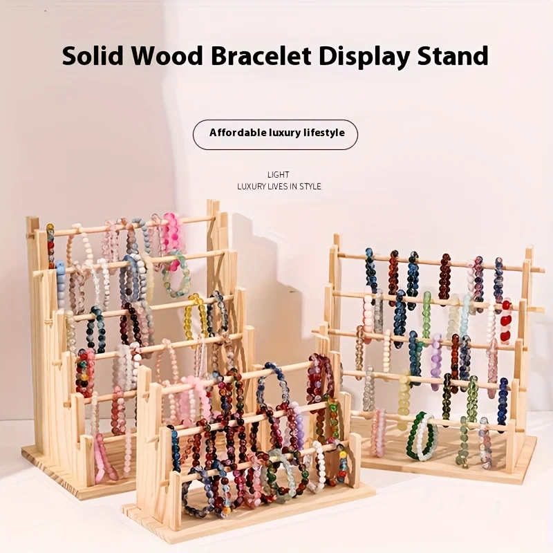 Solid Wood Ladder Jewelry Display Stand, Multi-Tier Storage Rack For Live Streaming, Stall & Jewelry Shop, Holds Glasses