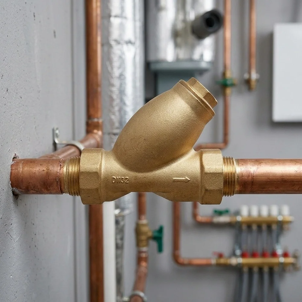 DN32 Brass In-Line Filtration Valve with Large Flow Y Design and Stainless Steel Mesh for HVAC System Maintenance