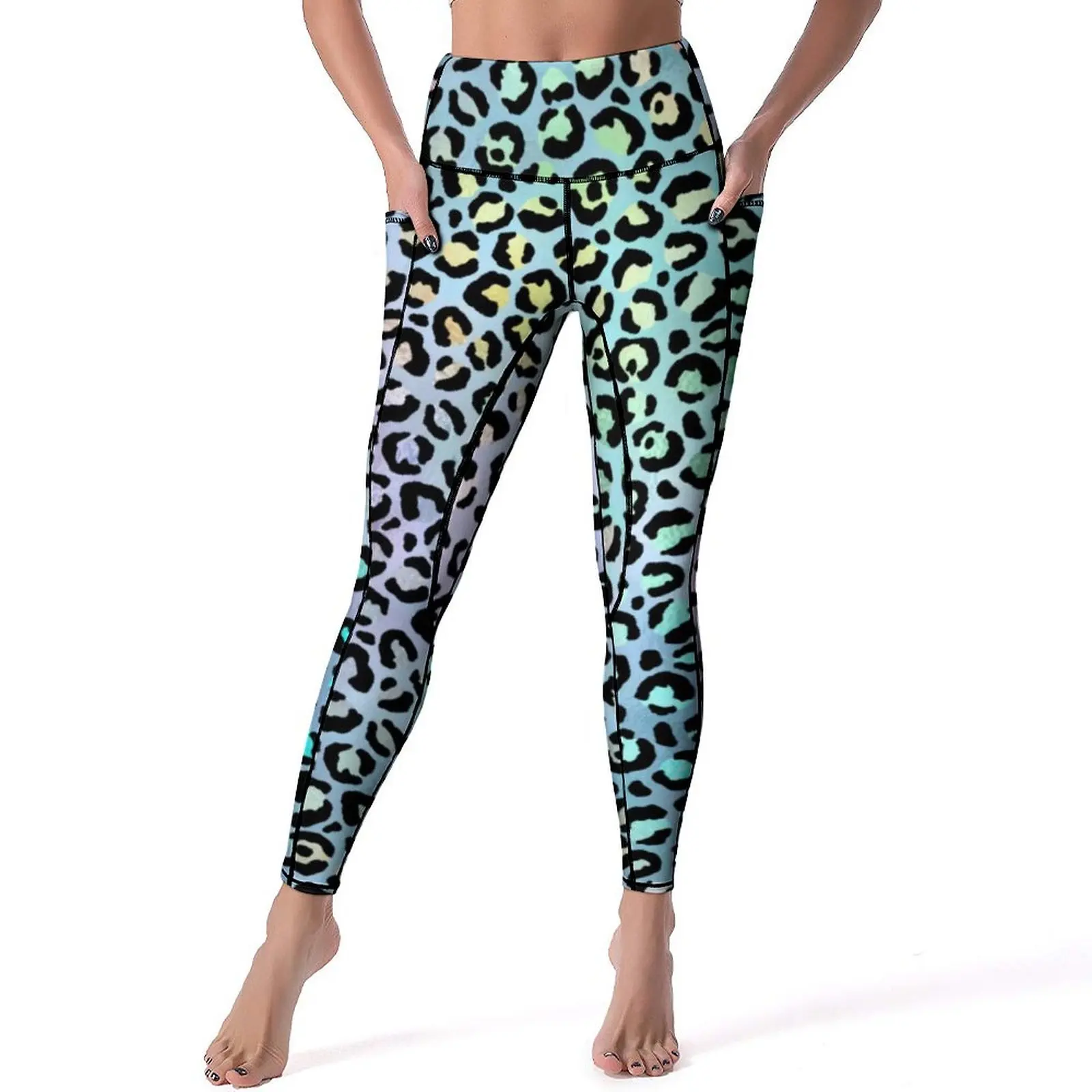 Rainbow Leopard Leggings Animal Print Running Yoga Pants High Waist Retro Leggins Stretch Custom Sport Legging Gift