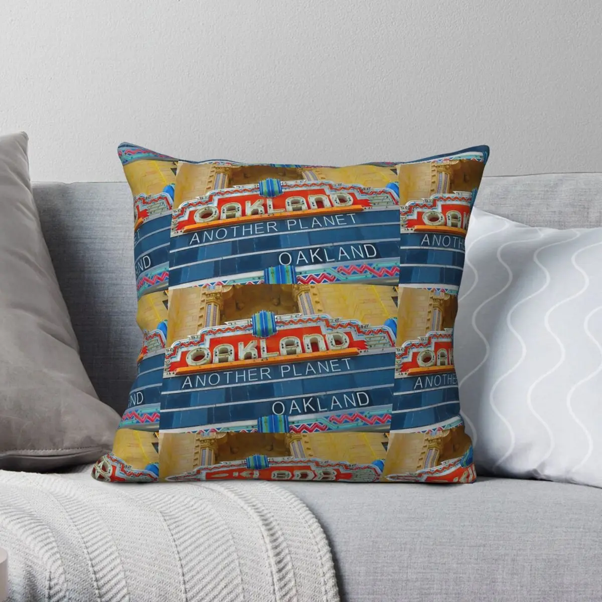 Oakland Is On Another Planet Fox Theatre Square Pillowcase Polyester Linen Velvet Pattern Zip Throw Pillow Case Room Cover 45x45