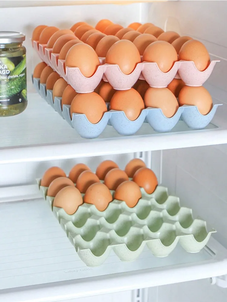 2pc Egg Tray Holder Refrigerator Crisper Storage Container Plastic 24 Grid Egg Stackable Anti-shatter Box Kitchen Organizer Tool