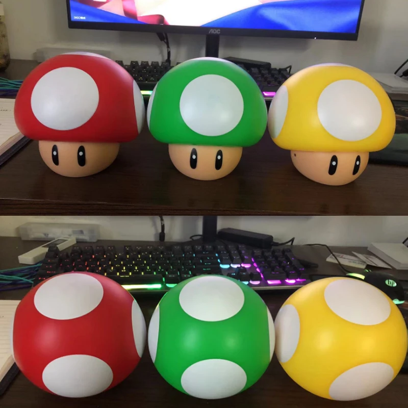 Game Super Mario Bros Night Lamp LED Sound Mushroom Question Mark Light Action Figure Toy Cartoon Star Lights Kids Birthday Gift