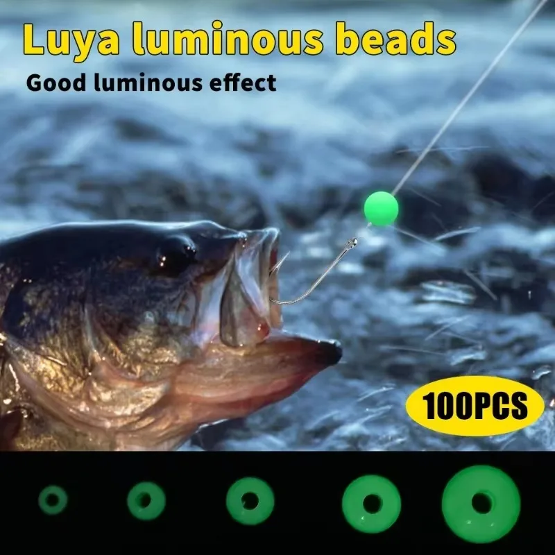 Cuentas luminosas para pesca, frijoles espaciales, 4mm, 5mm, 6mm, 8mm, 100 Uds., señuelo de goma suave, bolas flotantes brillantes para aparejos de pesca al aire libre