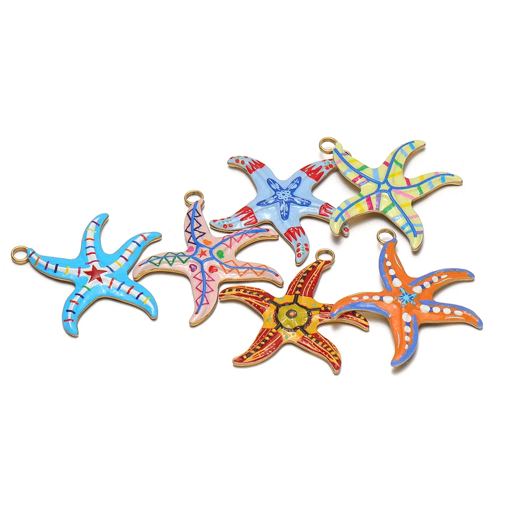 4 Stück Edelstahl-Emaille-Meerstern-Anhänger für DIY-Kinderschmuck, Ohrringe, Armbänder und Zubehör – Detail 3