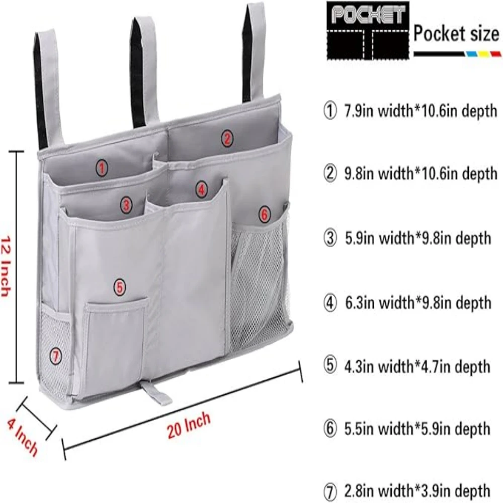 Aiduy Nacht Caddy, hängende Aufbewahrung tasche Halter neben Organizer mit 8 Taschen für Etagen schlafsaal Zimmer und Krankenhaus Bett gitter, grau