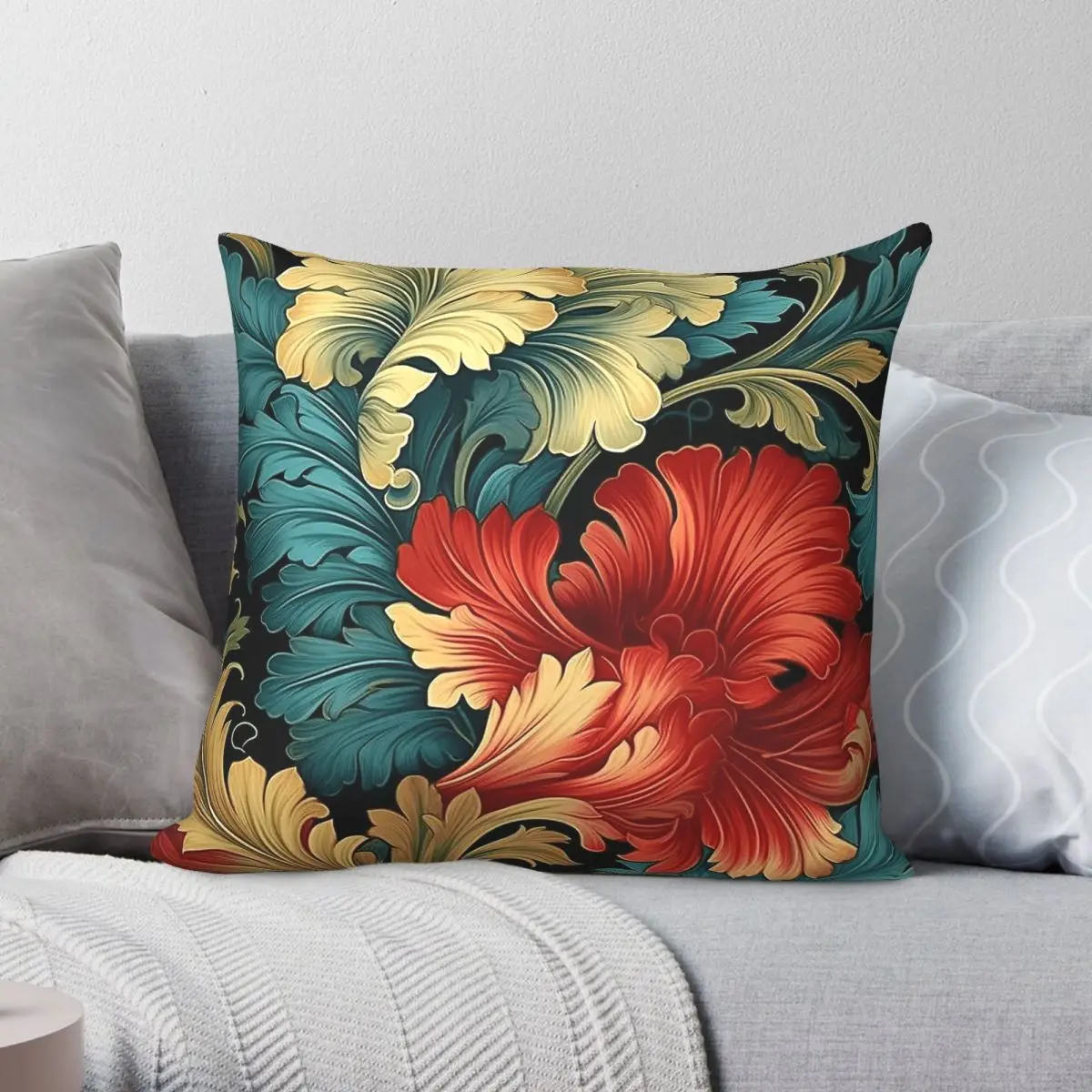 William Morris Nouveau Floral Square Pillowcase Polyester Linen Velvet Pattern Zip Decor Home Cushion Cover
