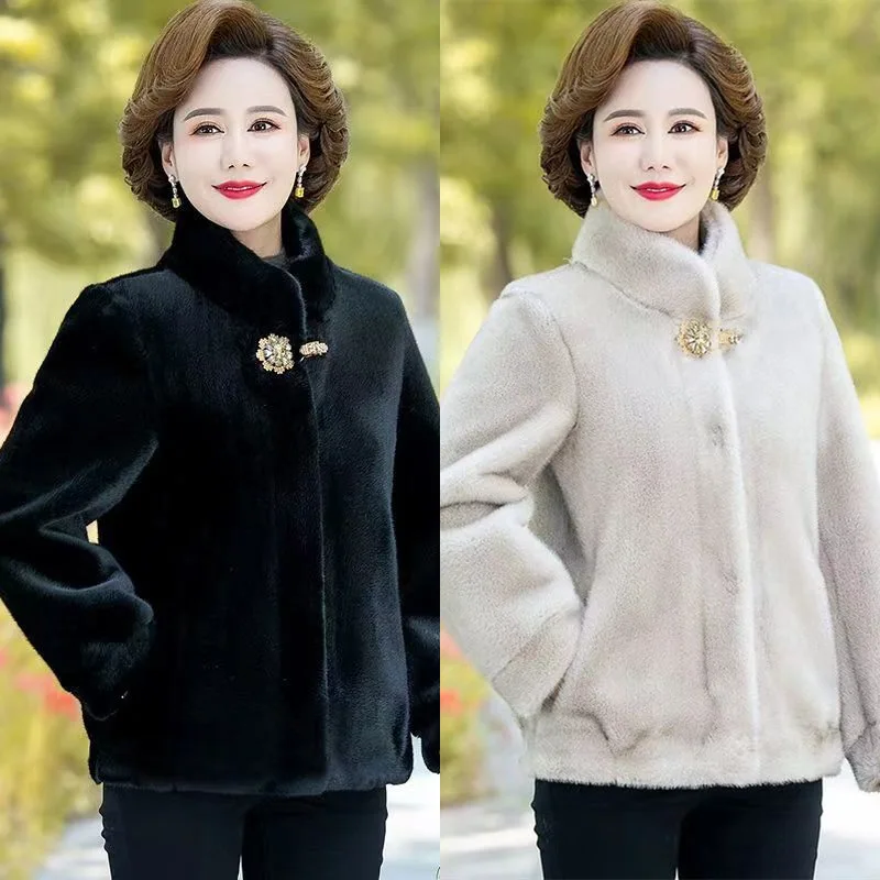 New Women's Faux Fur Coat Stand Collar Long Sleeve Stylish Slim Fit Comfortable Trendy Versatile Commuter Casual Daily Wear Coat