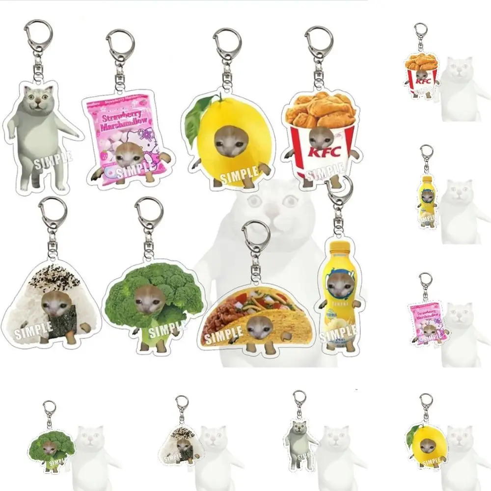 Food Cat Happy Cat Keychain Cute Head Link Chain Popular Bookbag Hanger Funny Bag Accessories Fashion Gifts 2023