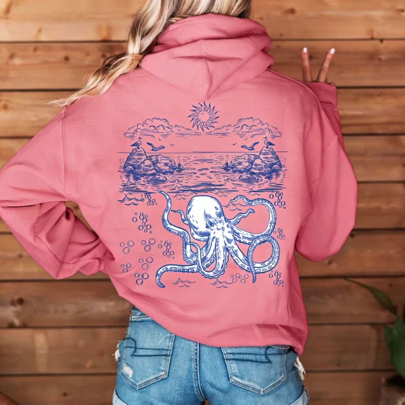 هوديي Save Our Seas OceanOctopus Sea Animals، هدية لمحبي المحيط، هدية لمحبي الطبيعة، علم الأحياء البحرية. سترة بغطاء للرأس مريحة للشاطئ #4