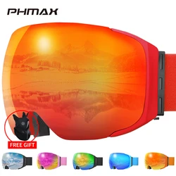 Óculos de esqui antiembaçante PHMAX para homens, magnéticos, camadas duplas, proteção UV400, óculos de snowboard, várias cores, inverno