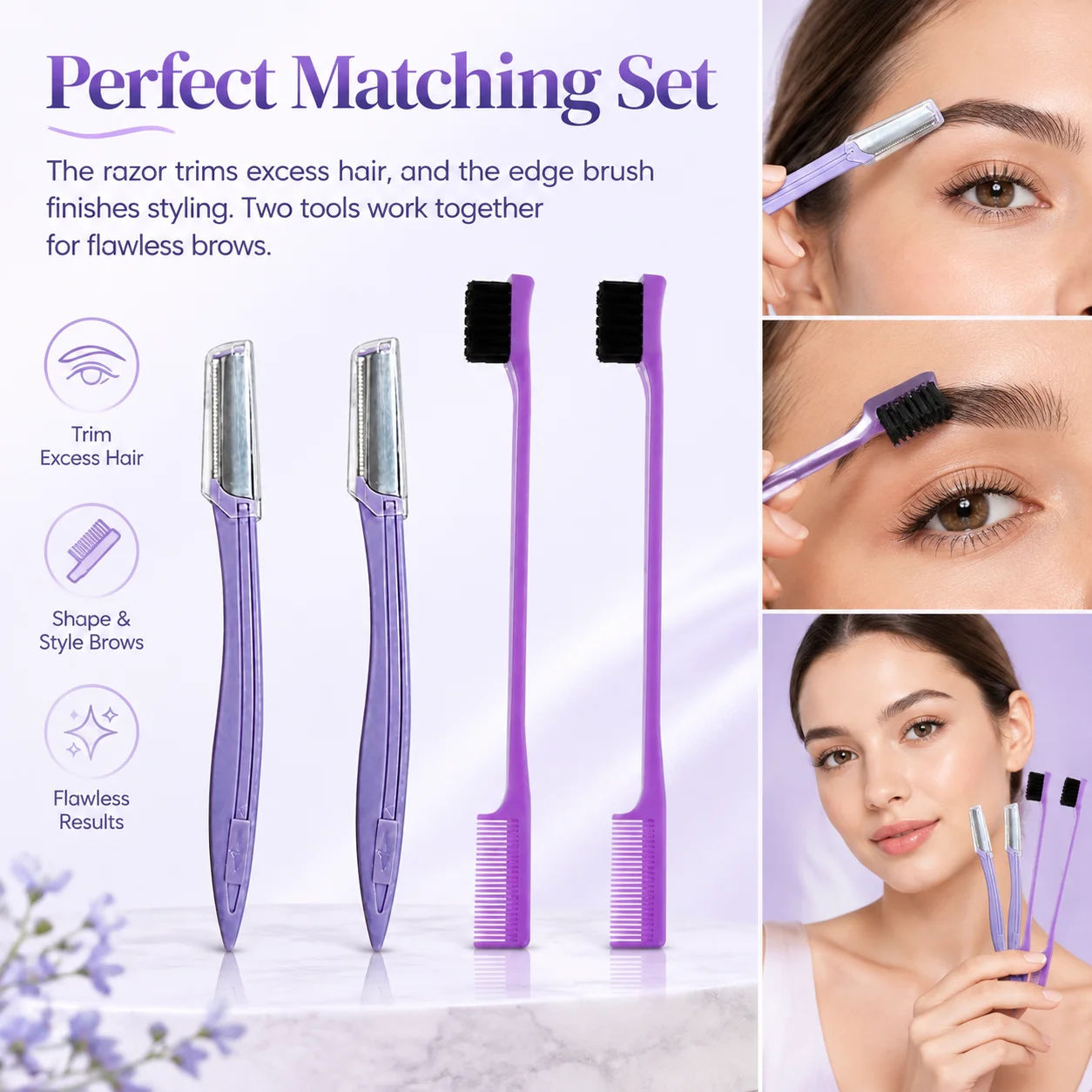 4Pcs Eyebrow Grooming Set, Brow Razor and Brush Comb Kit for Shaping, Trimming and Styling