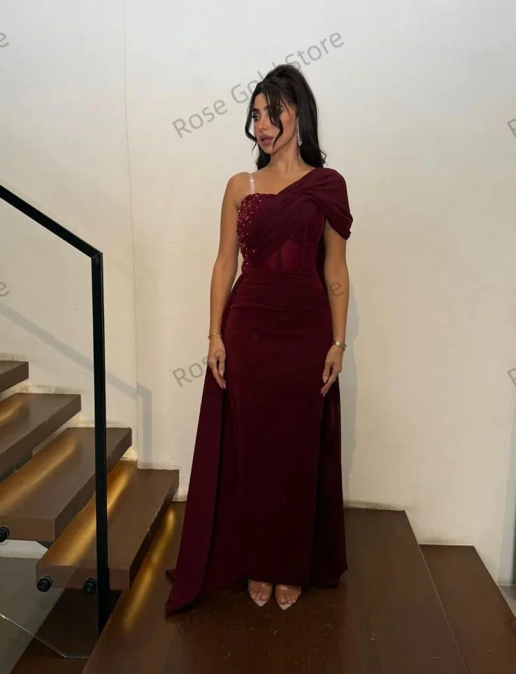 Romtaic Burgund Meerjungfrau Abendkleid Formale Eine Schulter Stian Vestido de Fiesta Angepasst Sexy Frauen Prom Party Kleider