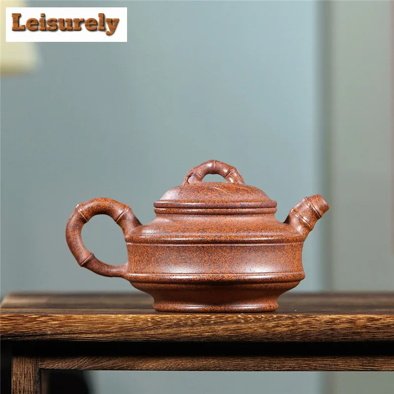 250ml Yixing Purple Clay Teapot Handmade Double Line Bamboo Drum Pot Raw Ore High Temperature Wood-fired Mud Kettle Zisha Teaset