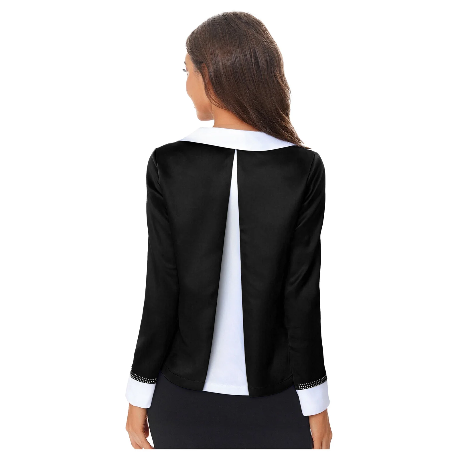 Women Clergy Priest Shirt Top Worship Costume Contrast Color Lapel Long Sleeve Button-down Blouse Top Coat for Halloween Cosplay
