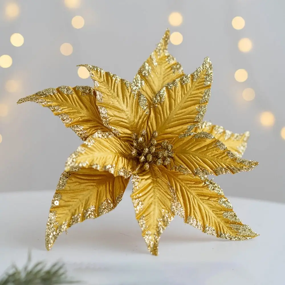 زهور عيد الميلاد الاصطناعية المصنوعة يدويًا متعددة الألوان لامعة مقلدة زهرة عيد الميلاد DIY شجرة عيد الميلاد اكسسوارات لوازم الحفلات #4