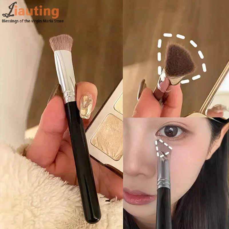 Pincel corretivo de base com cabo de madeira, triângulo premium, contorno, blush, impecável sob os olhos, pincel de maquiagem facial denso