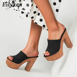 Eilyken Roma Style Platform Slippers Women Casual Peep Toe Wooden Thick High Heels Ladies Shoes Fashion Sandals Big Size 43