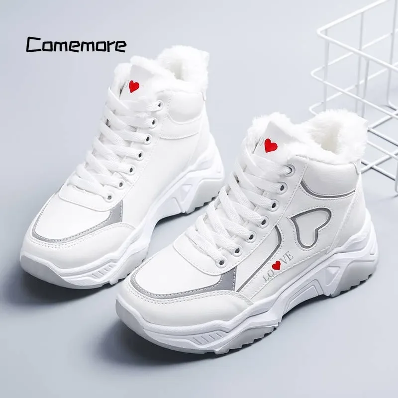 Comemore Female Platform Sport Shoes Winter Women High Top Sneakers Zapatillas Mujer 2023 Woman Plush Warm Casual Sport Sneakers