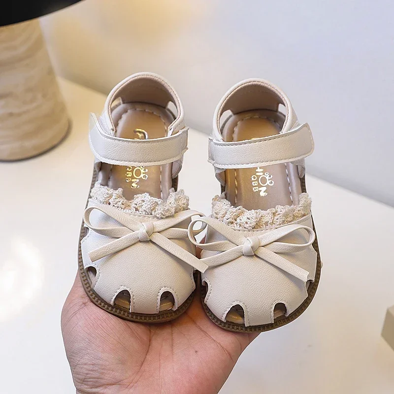 

Girls Walking Shoes with Simple Bows Toddler 2025 Summer New Kids Beach Shoes Soft Sole Hook&loop Baby Sandals Casual Sweet