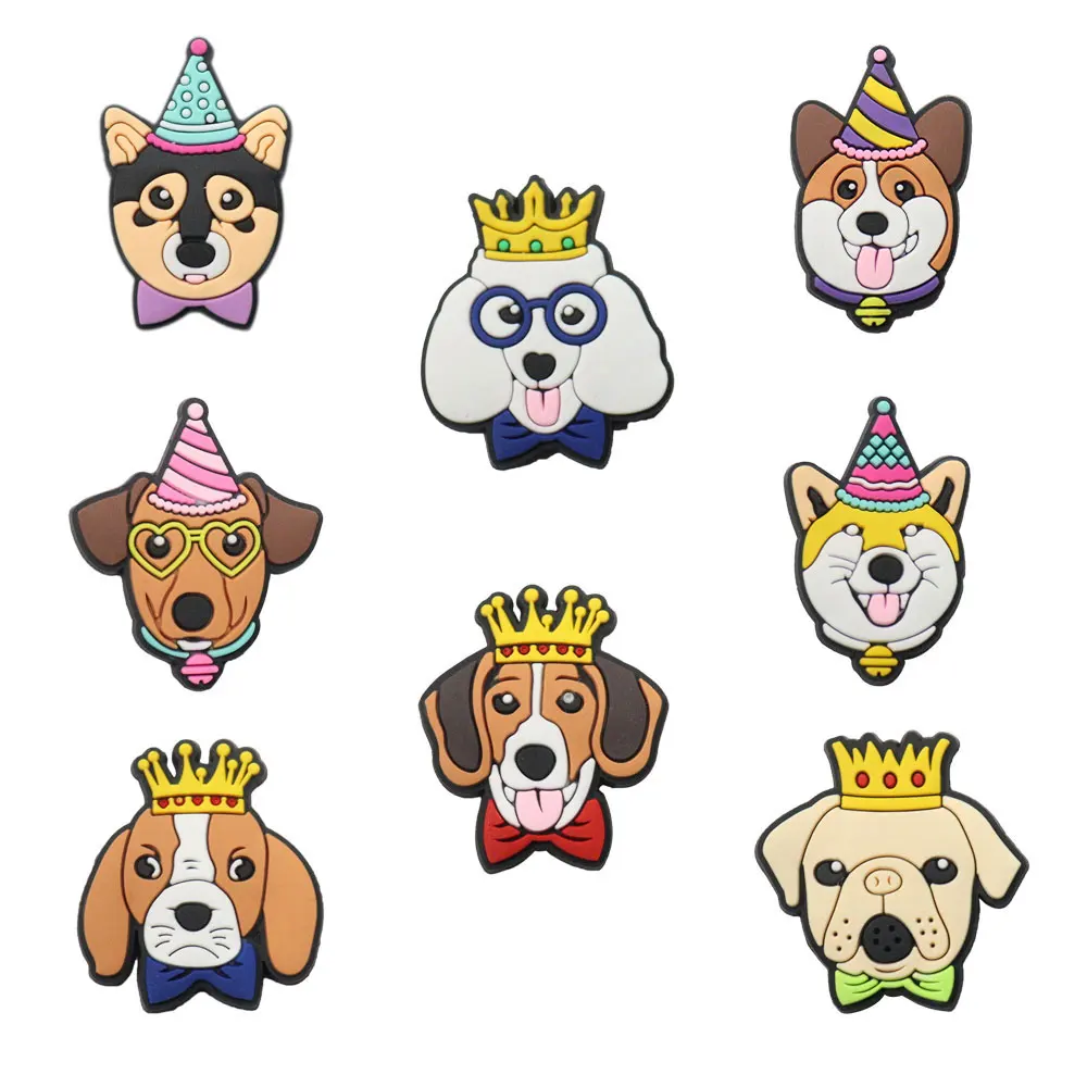 Mix 50pcs PVC Kawaii Animal Kinds Of Dog Crown Hat Kids Shoe Charms Button Clog Backpack Accessories Fit Bracelet Kid Gift