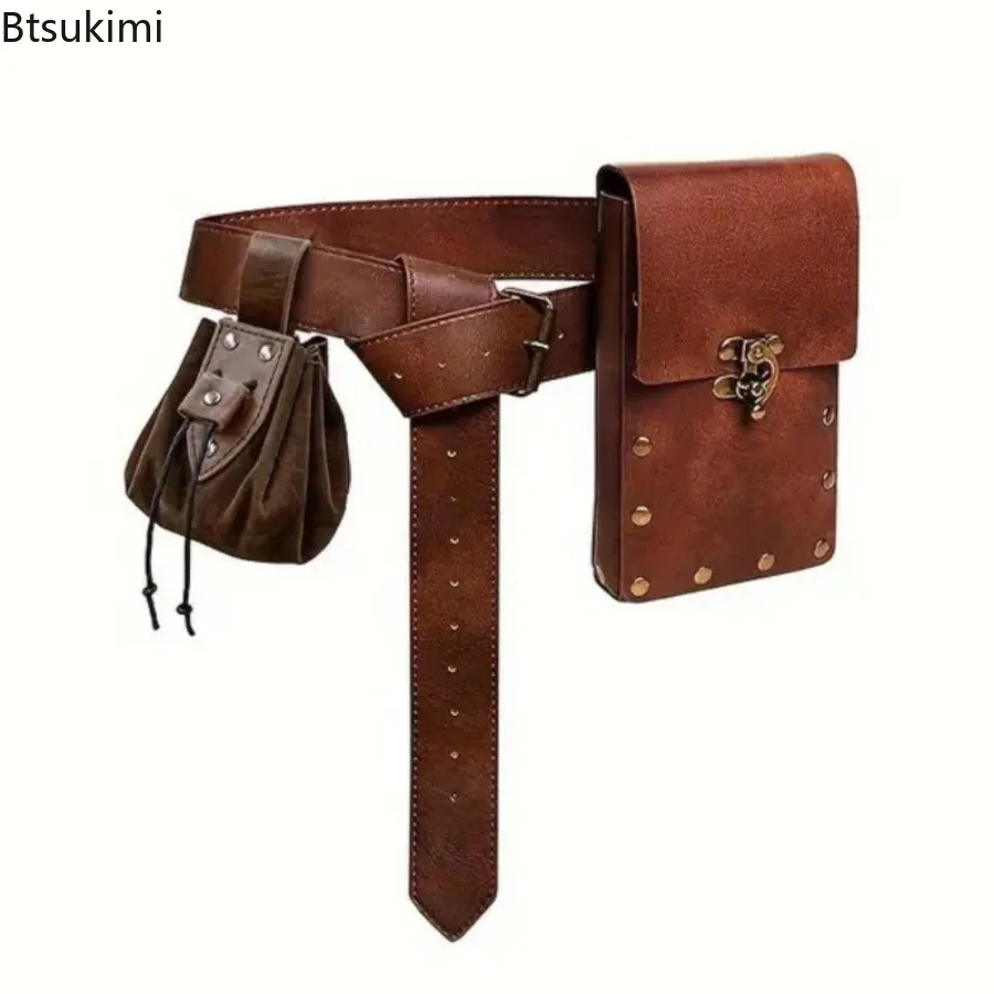 خمر حقيبة بحزام Steampunk حقيبة الهاتف القرون الوسطى عصر النهضة بولي حزام حزام جلد فاني حزم القراصنة تأثيري ازياء اكسسوارات للجنسين #5