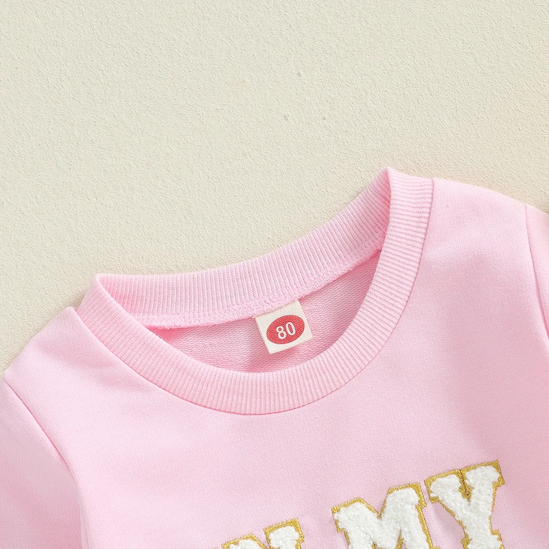 Kids Letter Embroidered Sweatshirt Long Sleeve Round Neck Casual Pullover Tops for Girl Boy