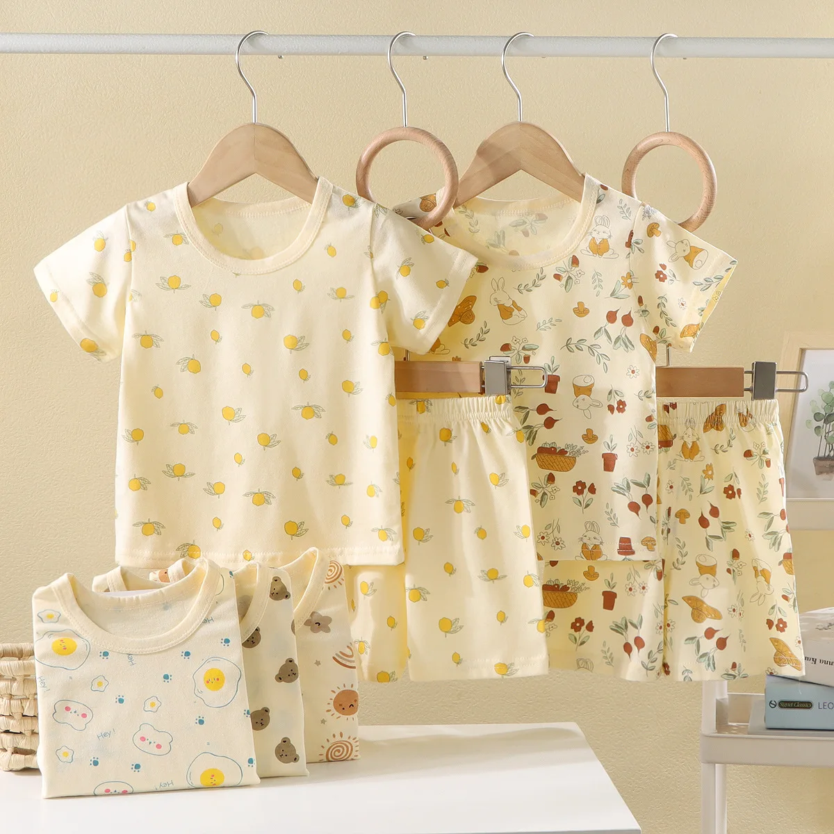 

Summer New Children Pure Cotton Pajamas Short Sleeved Shorts Boys Home Clothes Baby Girls Air Conditioning Suit Set
