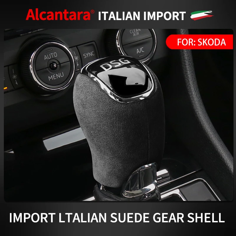 Top Italian Alcantara Gear Lever Stick Shift Knob Cover Cap For Skoda Superb Octavia Rapid Kamiq Shifter Hanld Moulding Pad