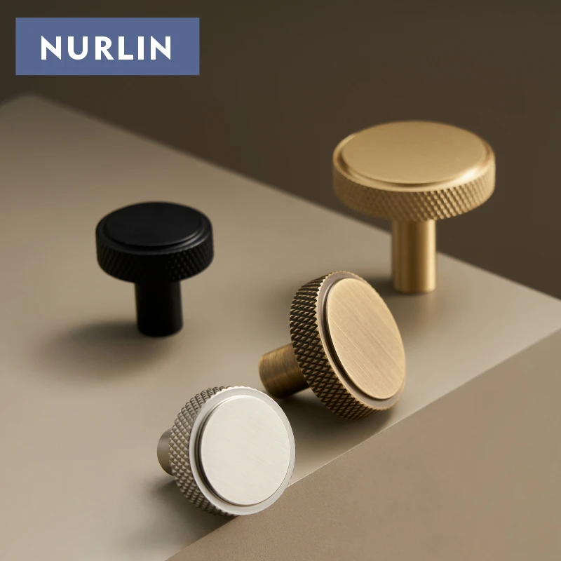 Nurlin Solid Brass Knurled Kitchen Cabinet Knobs Wardrobe Handle T-bar Antique Bronze Gold Black Handle Available