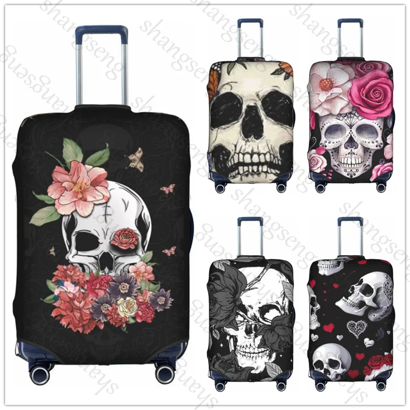 

Защитный чехол для дорожного чемодана с принтом черепа и розы, чехол для чемодана, эластичная защита, моющийся чехол для багажа, 18–32 дюйма