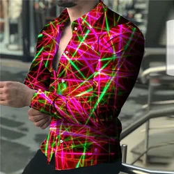 2023 New men's shirts in autumn color lines 3D printing long-sleeved single-breasted shirts fashion design ball party jacket 3XL