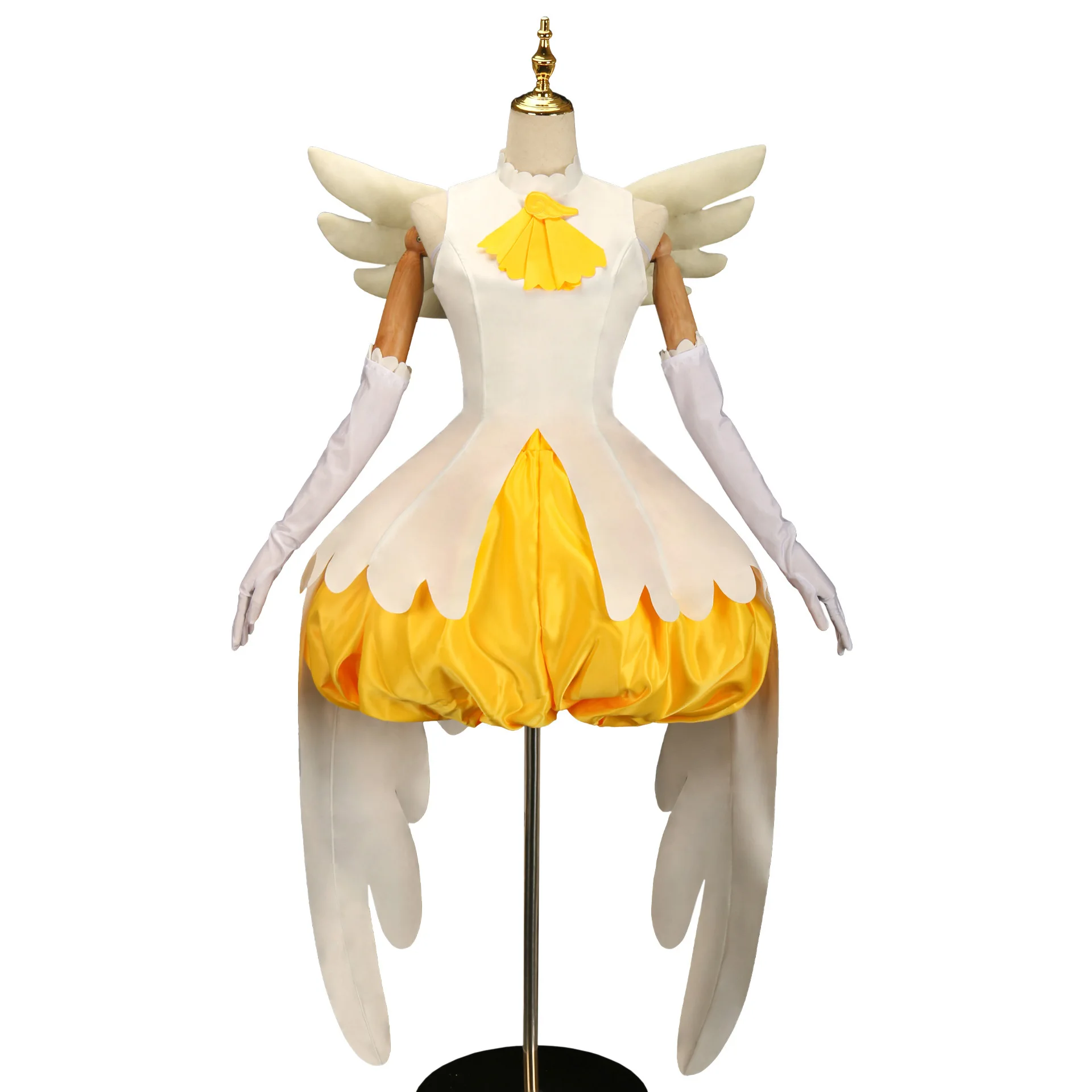 Cardcaptor Sakura Kinomoto Sakura Cosplay Costume - Yellow & White Eggshell Battle Suit with Wings, Crown & Wig, - view 4