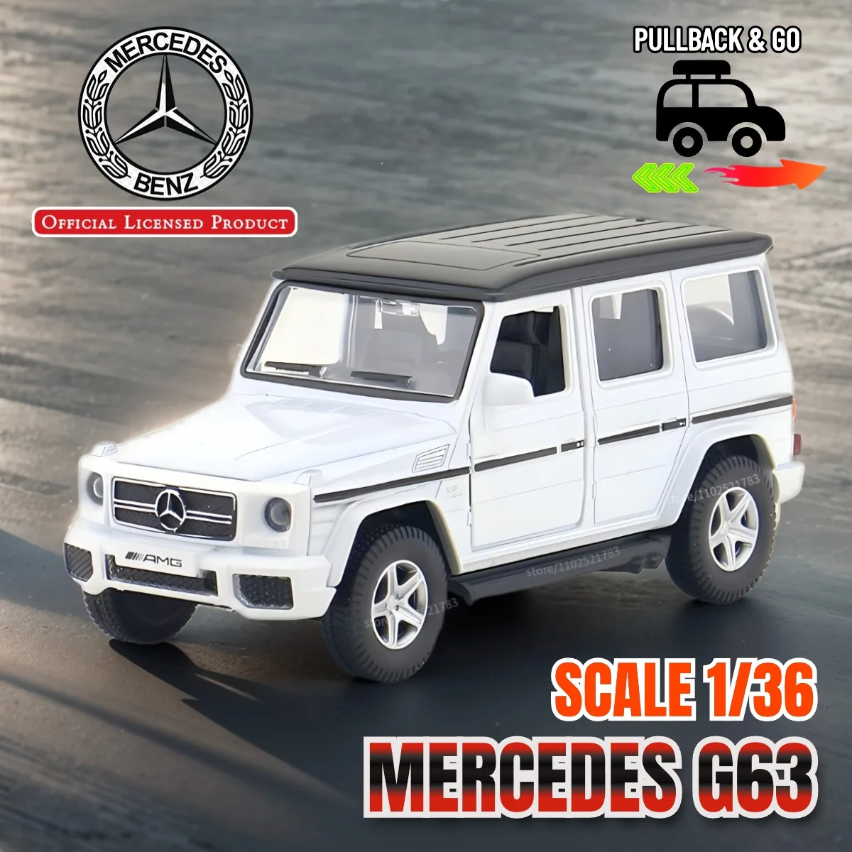 Mercedes Benz G63 AMG 1:36 Scale Pullback Toy Car Model Official Licensed Alloy Diecast Vehicle Replica Xmas Gift Kid Boy Toy