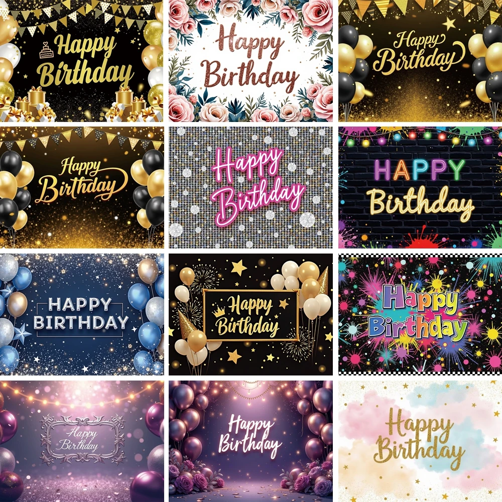 

MOON.QG Happy Birthday Banner Photo Background Flower Shimmer Balloon Photography Backdrop Wallpaper Photocall Poster Portrait
