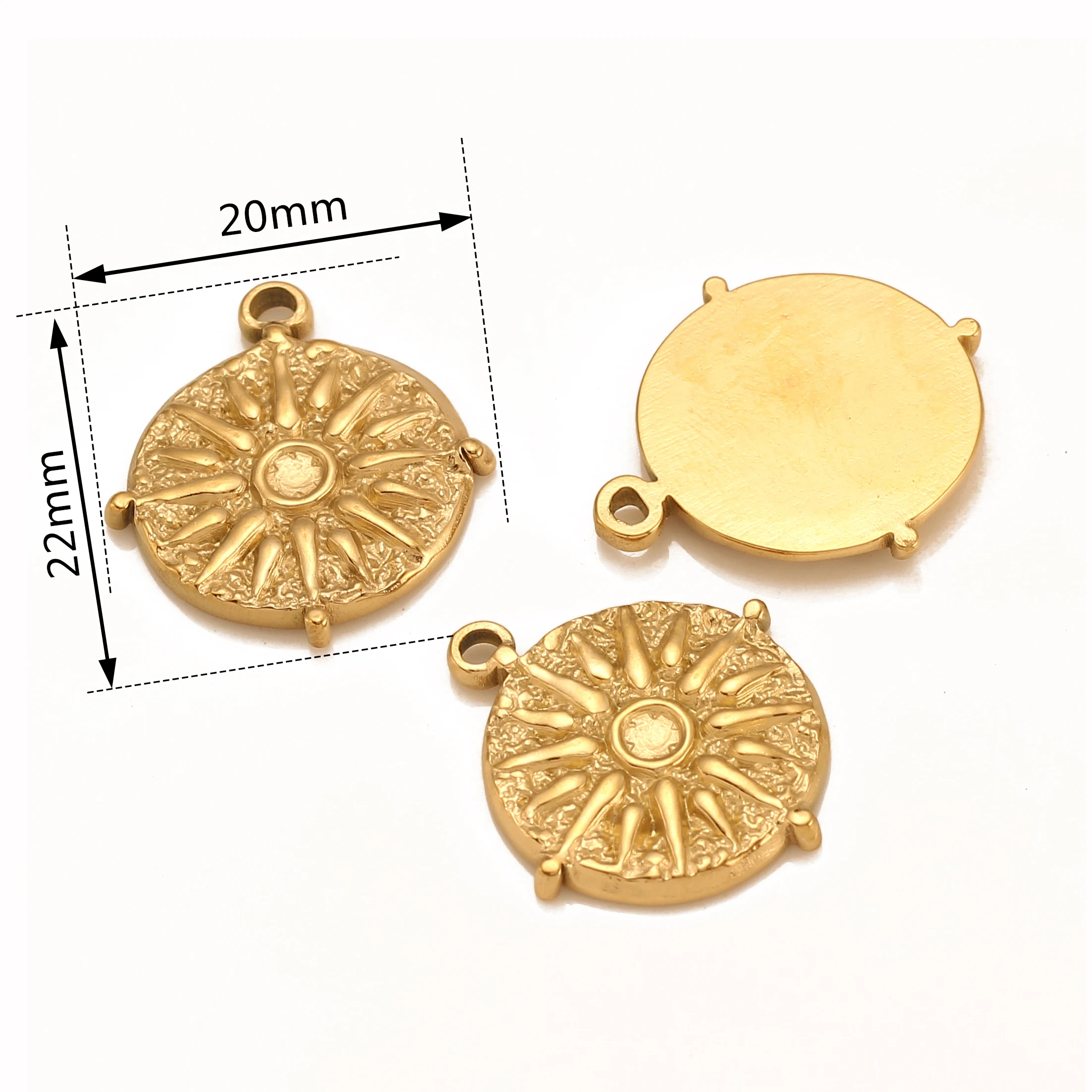 3pcs Stainless Steel 18K Gold PVD Plated Round Casting Accessories Sun Charm For DIY Necklace Earrings Pendant Jewelry Supplies