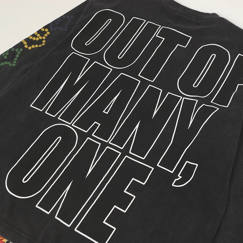 تي شيرت American Streetwear Godspeed بأكمام طويلة وطباعة هيكل عظمي جرافيتي كاجوال مغسول 100% قطن برقبة دائرية