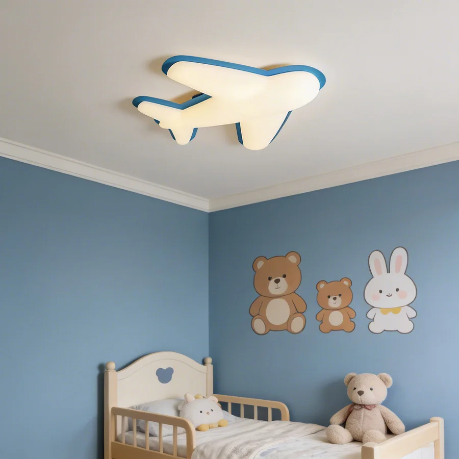 Blue Airplane Kids Ceiling Light, 3 Color Dimmable LED Light for Kids Room, Cute Nursery Ceiling Lamp for Boys Bedroom,