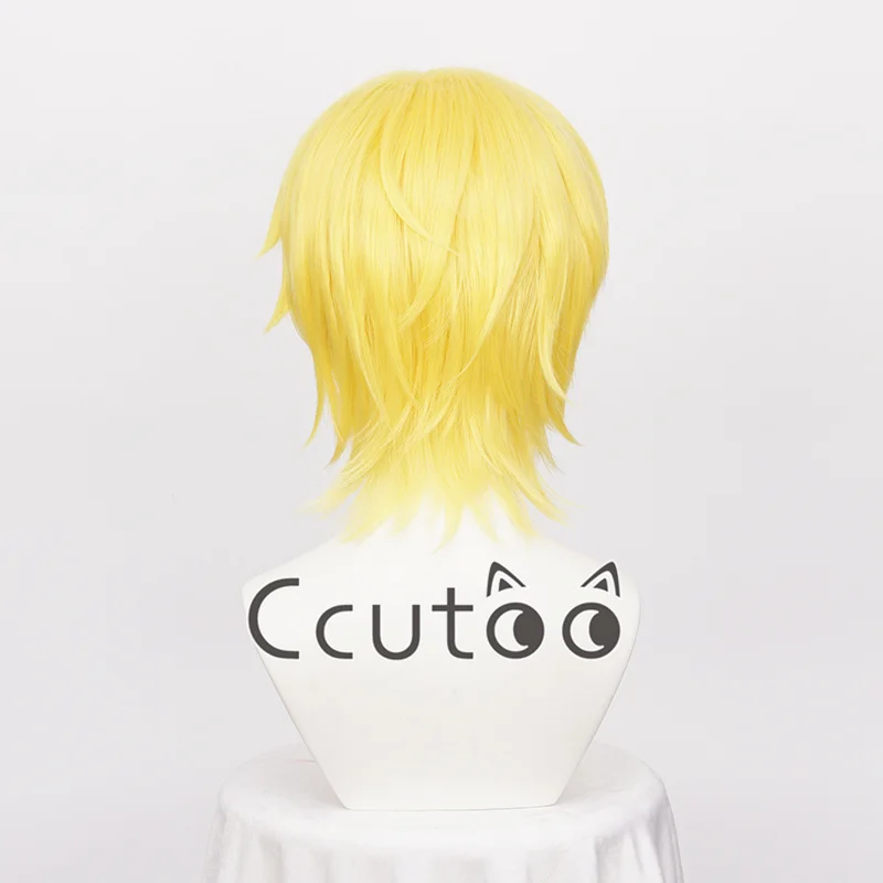 Ccutoo Wig Cosplay Satu Potong Anime Sanji Wig Rambut Sintetis Tahan Panas Emas Lurus Pendek + Topi Wig