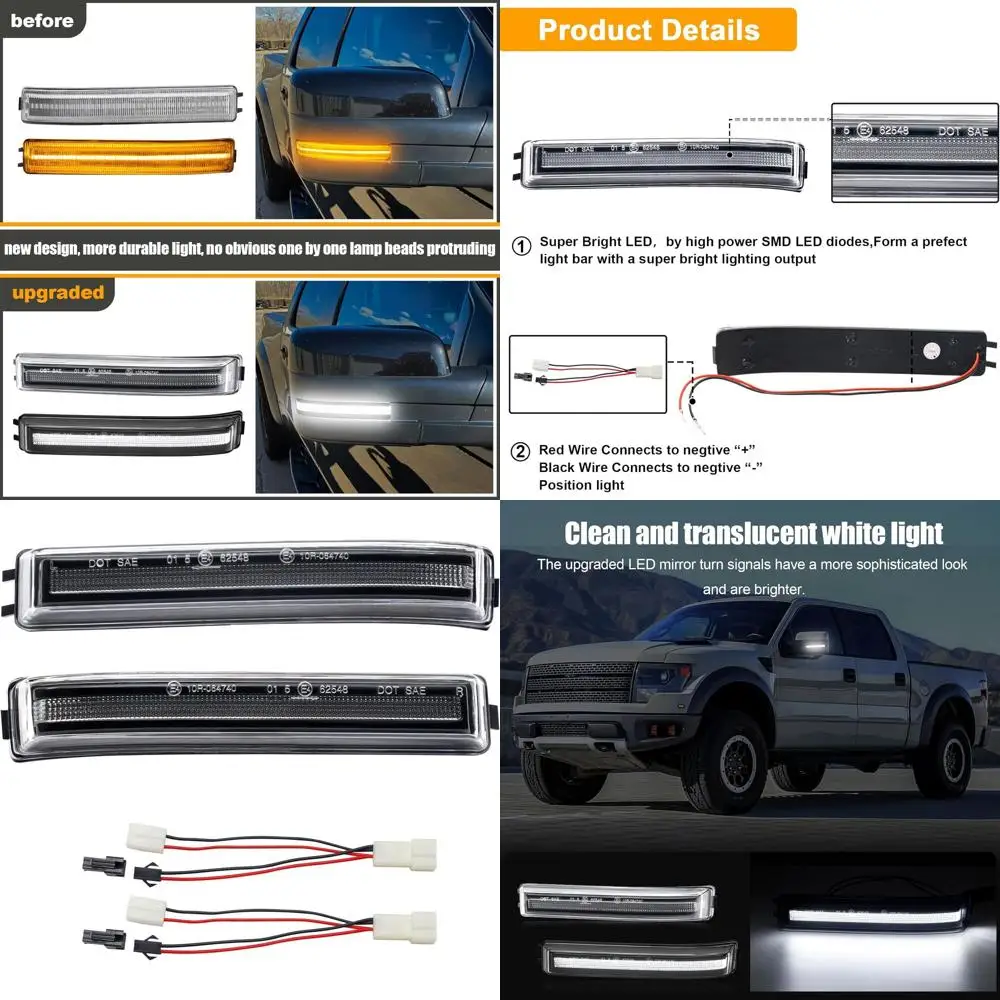 

F150 2009-2014 Прозрачный светодиодный указатель поворота зеркала бокового вида в сборе с габаритными огнями для моделей Mark LT и Raptor