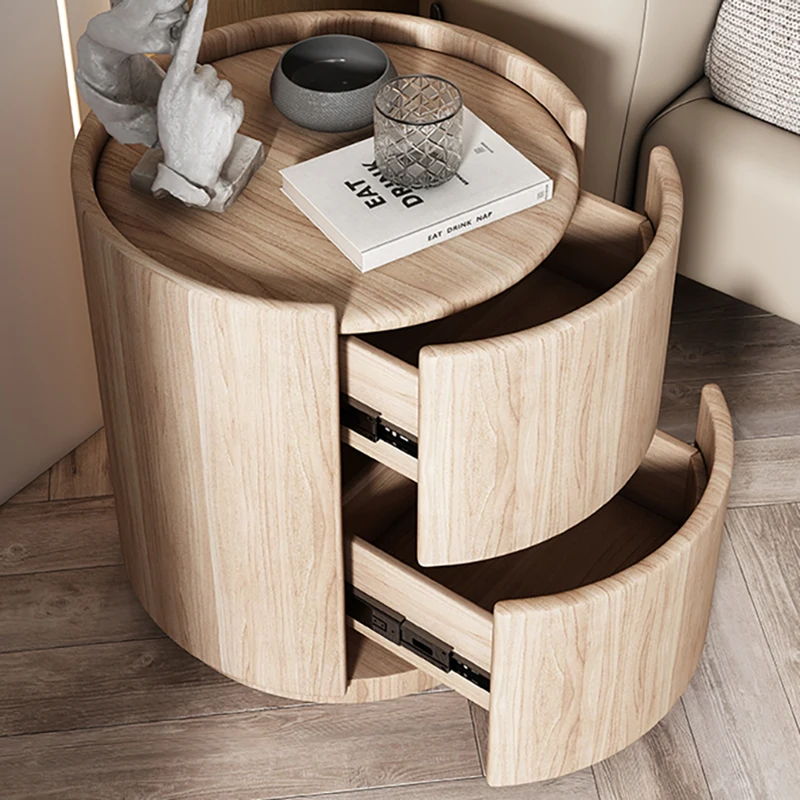 Mobile Minimalism Round Solid Wooden Bedside Table Light Comfortable Drawers Nightstands Mesitas De Noche Home Furniture FYYH