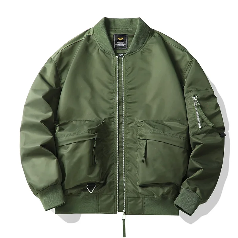 

Mens Spring Autumn Jacket Green Multiple Pockets Korean Streetwear Aviator Baseball Loose Oversized Outdoor Casual Jacket 4XL