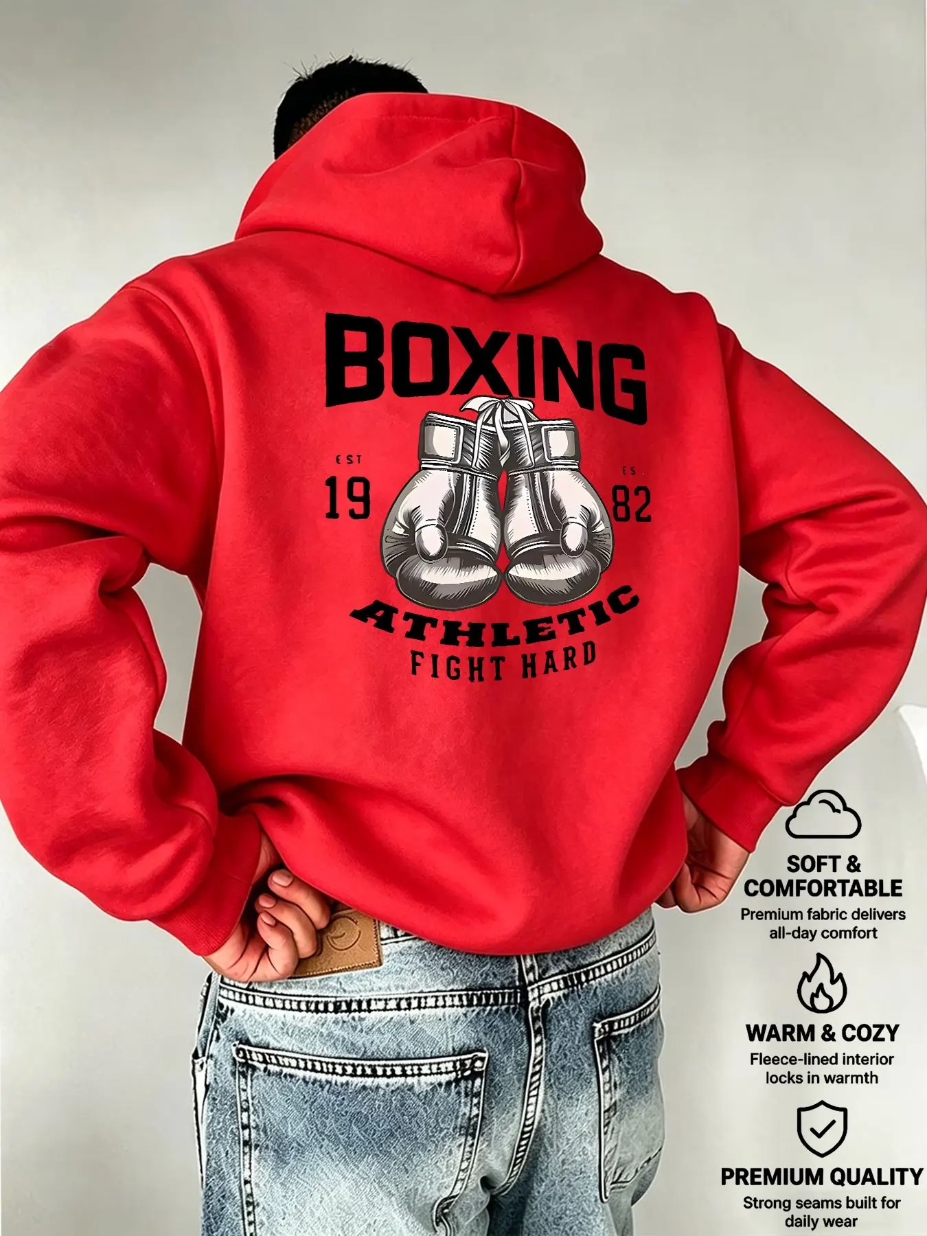 Herren-Boxhandschuh-Hoodie mit Boxgrafik, Herbst-Fleece-Sweatshirt, Fitness, Sport, Vintage-Streetwear, lockerer Pullover – Detail 5