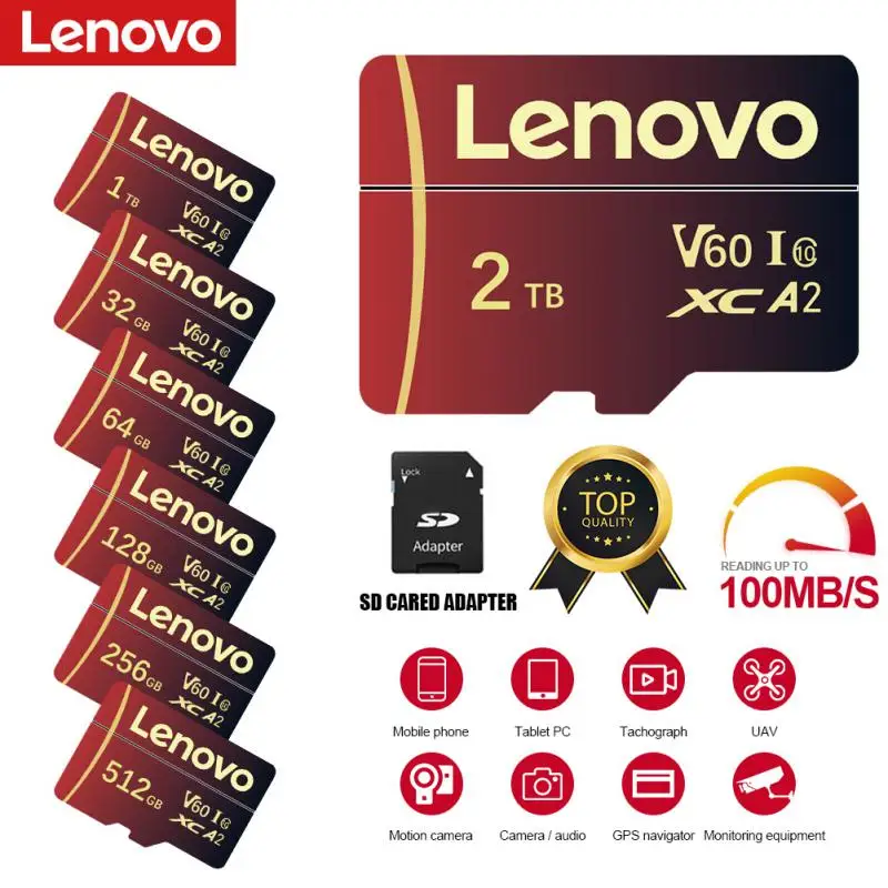 Scheda di memoria Lenovo 2TB V30 Micro TF SD Card 1TB 512GB SD/TF scheda di memoria Flash 256GB 128GB 64GB 32GB archiviazione portatile per Drone